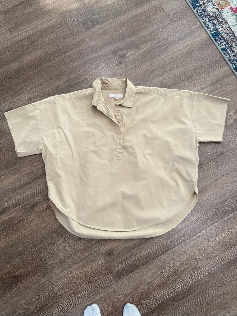 LOFT Short Sleeve Oversized Button Up